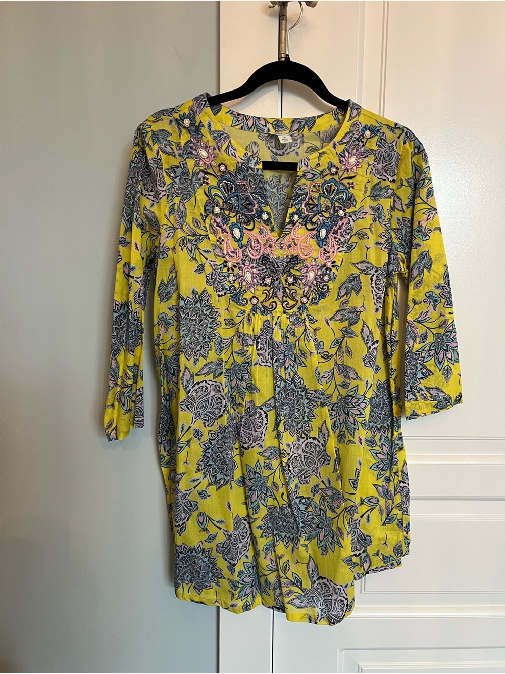 Sundance Yellow Floral Embroidered V-Neck Tunic
